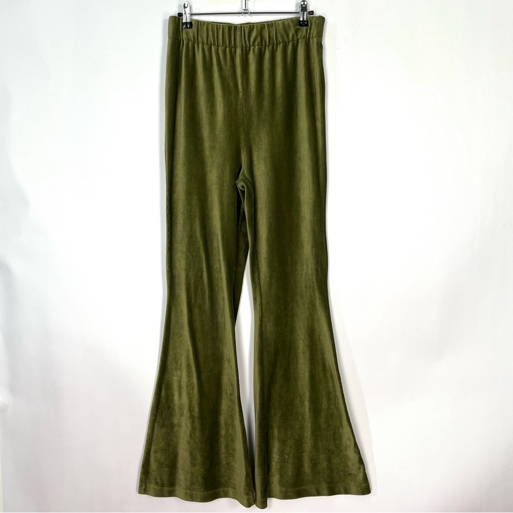 Double Zero Olive Green Bell Bottom Ribbed Velvet Like Bootcut Pants Sz Medium
